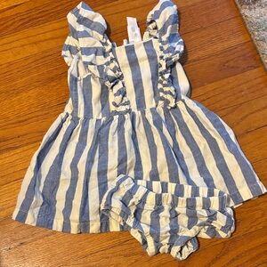 Hanna Andersson Blue and White Striped Cotton Dress with Bloomers